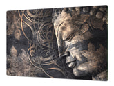 ENORMOUS Tempered GLASS Chopping Board - Induction Cooktop Cover – SINGLE: 80 x 52 cm; DOUBLE: 40 x 52 cm; DD43 Abstract Graphics Series: Buddha digital art