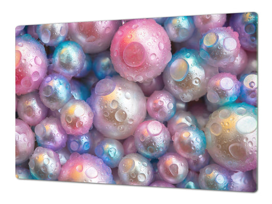 UNIQUE Tempered GLASS Kitchen Board – Impact & Scratch Resistant Cooktop cover – SINGLE: 80 x 52 cm; DOUBLE: 40 x 52 cm; DD39 Colourful Variety Series: Shiny pearls 1