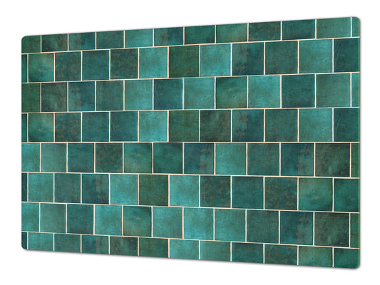 GIGANTIC CUTTING BOARD and Cooktop Cover - Glass Kitchen Board DD35 Textures and tiles 1 Series: Green vintage ceramic tiles 1