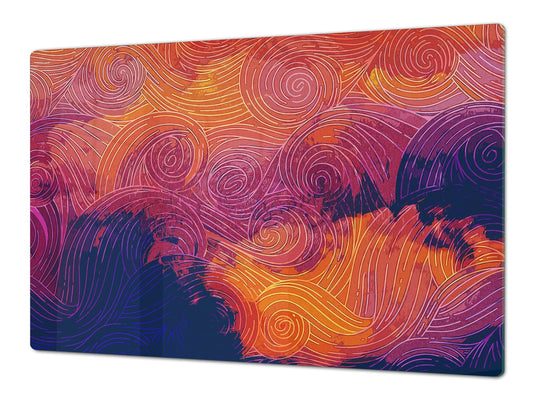 GIGANTIC CUTTING BOARD and Cooktop Cover - Glass Kitchen Board; SINGLE: 80 x 52 cm (31,5” x 20,47”); DOUBLE: 40 x 52 cm (15,75” x 20,47”); DD42 Paintings Series: Impressionist sky 1