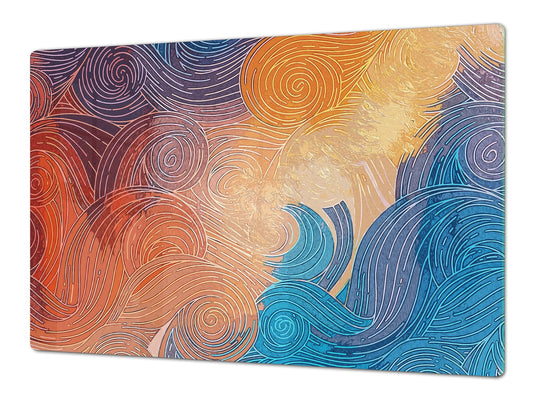 GIGANTIC CUTTING BOARD and Cooktop Cover - Glass Kitchen Board; SINGLE: 80 x 52 cm (31,5” x 20,47”); DOUBLE: 40 x 52 cm (15,75” x 20,47”); DD42 Paintings Series: Impressionist sky 2