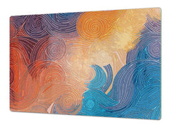 GIGANTIC CUTTING BOARD and Cooktop Cover - Glass Kitchen Board; SINGLE: 80 x 52 cm (31,5” x 20,47”); DOUBLE: 40 x 52 cm (15,75” x 20,47”); DD42 Paintings Series: Impressionist sky 2