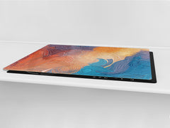 GIGANTIC CUTTING BOARD and Cooktop Cover - Glass Kitchen Board; SINGLE: 80 x 52 cm (31,5” x 20,47”); DOUBLE: 40 x 52 cm (15,75” x 20,47”); DD42 Paintings Series: Impressionist sky 2