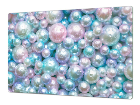 UNIQUE Tempered GLASS Kitchen Board – Impact & Scratch Resistant Cooktop cover – SINGLE: 80 x 52 cm; DOUBLE: 40 x 52 cm; DD39 Colourful Variety Series: Shiny pearls 2