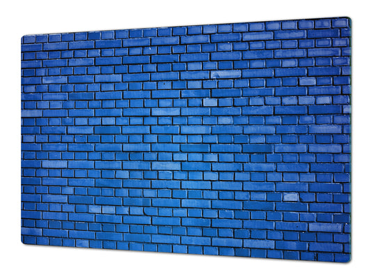 GIGANTIC CUTTING BOARD and Cooktop Cover - Glass Kitchen Board DD35 Textures and tiles 1 Series: Blue brick background