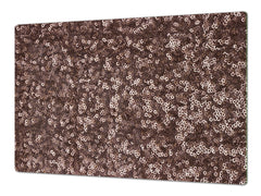 UNIQUE Tempered GLASS Kitchen Board – Impact & Scratch Resistant Cooktop cover – SINGLE: 80 x 52 cm; DOUBLE: 40 x 52 cm; DD39 Colourful Variety Series: Gold brown sequins