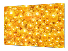 UNIQUE Tempered GLASS Kitchen Board – Impact & Scratch Resistant Cooktop cover – SINGLE: 80 x 52 cm; DOUBLE: 40 x 52 cm; DD39 Colourful Variety Series: Shiny yellow surface