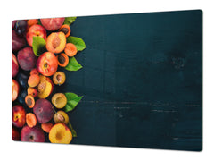 UNIQUE Tempered GLASS Kitchen Board Fruit and Vegetables series DD02 Nectarines and plums