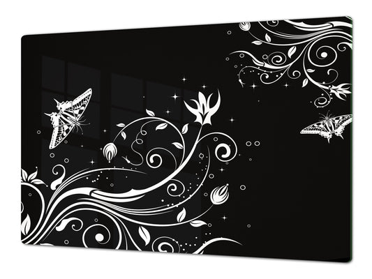 ENORMOUS Tempered GLASS Chopping Board - Flower series DD06A White butterfly