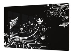 ENORMOUS Tempered GLASS Chopping Board - Flower series DD06A White butterfly