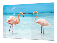 Gigantic Worktop saver and Pastry Board - Tempered GLASS Cutting Board Animals series DD01 Flamingos