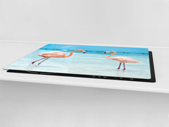 Gigantic Worktop saver and Pastry Board - Tempered GLASS Cutting Board Animals series DD01 Flamingos