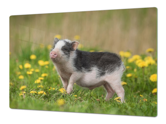 Gigante Cubre vitro resistente a golpes y arañazo -Tabla de cortar de vidrio templado – Serie de Animales Cerdito DD01