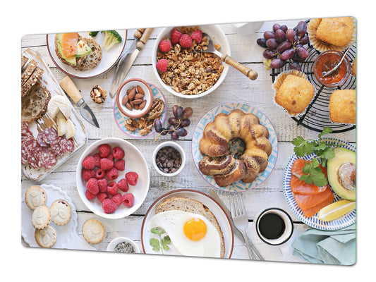 BIG KITCHEN BOARD & Induction Cooktop Cover – Glass Pastry Board - Food series DD16 Breakfast 5