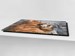 Gigantic Worktop saver and Pastry Board - Tempered GLASS Cutting Board Animals series DD01 Dog with a cat