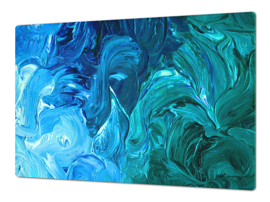 UNIQUE Tempered GLASS Kitchen Board – Abstract Series DD14 Blue paint