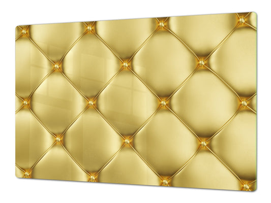 HUGE TEMPERED GLASS COOKTOP COVER – Glass Cutting Board and Worktop Saver – SINGLE: 80 x 52 cm (31,5” x 20,47”); DOUBLE: 40 x 52 cm (15,75” x 20,47”); DD40 Decorative Surfaces Series: Golden leather upholstery 1