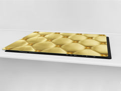 HUGE TEMPERED GLASS COOKTOP COVER – Glass Cutting Board and Worktop Saver – SINGLE: 80 x 52 cm (31,5” x 20,47”); DOUBLE: 40 x 52 cm (15,75” x 20,47”); DD40 Decorative Surfaces Series: Golden leather upholstery 1