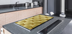 HUGE TEMPERED GLASS COOKTOP COVER – Glass Cutting Board and Worktop Saver – SINGLE: 80 x 52 cm (31,5” x 20,47”); DOUBLE: 40 x 52 cm (15,75” x 20,47”); DD40 Decorative Surfaces Series: Golden leather upholstery 1