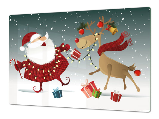 ENORME CUBREVITRO DE CRISTAL TEMPLADO - DD30 Serie de Navidad: Papá Noel con Rudolf