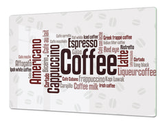 Gigante Tabla para picar de cristal templado o cubre vitro - Series Inscripciones DD17 Wordcloud de cafe