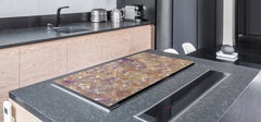 UNIQUE Tempered GLASS Kitchen Board – Impact & Scratch Resistant Cooktop cover – SINGLE: 80 x 52 cm; DOUBLE: 40 x 52 cm; DD39 Colourful Variety Series: Vintage mosaic