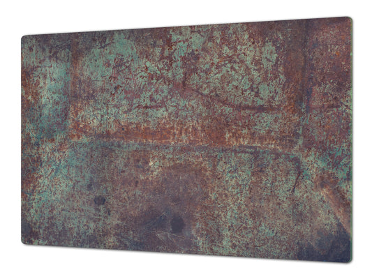 BIG KITCHEN BOARD & Induction Cooktop Cover – Glass Pastry Board DD34 Rusted textures Series: Vintage rusted metal
