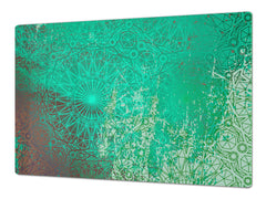 BIG KITCHEN BOARD & Induction Cooktop Cover – Glass Pastry Board DD34 Rusted textures Series: Oxidized copper ornament