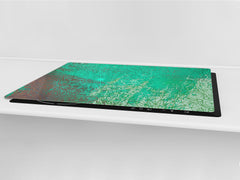 BIG KITCHEN BOARD & Induction Cooktop Cover – Glass Pastry Board DD34 Rusted textures Series: Oxidized copper ornament