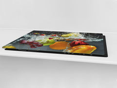 UNIQUE Tempered GLASS Kitchen Board Fruit and Vegetables series DD02 Fruit in water