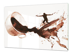 Worktop saver and Pastry Board – Glass Kitchen Board- Coffee series DD07 Surfer on coffee