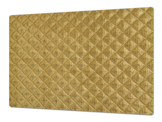 HUGE TEMPERED GLASS COOKTOP COVER – Glass Cutting Board and Worktop Saver – SINGLE: 80 x 52 cm (31,5” x 20,47”); DOUBLE: 40 x 52 cm (15,75” x 20,47”); DD40 Decorative Surfaces Series: Golden textured background