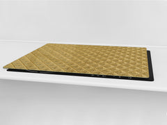 HUGE TEMPERED GLASS COOKTOP COVER – Glass Cutting Board and Worktop Saver – SINGLE: 80 x 52 cm (31,5” x 20,47”); DOUBLE: 40 x 52 cm (15,75” x 20,47”); DD40 Decorative Surfaces Series: Golden textured background