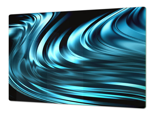 UNIQUE Tempered GLASS Kitchen Board – Impact & Scratch Resistant Cooktop cover – SINGLE: 80 x 52 cm; DOUBLE: 40 x 52 cm; DD39 Colourful Variety Series: Blue abstract composition