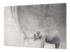 Gigantic Worktop saver and Pastry Board - Tempered GLASS Cutting Board Animals series DD01 Happy elephant