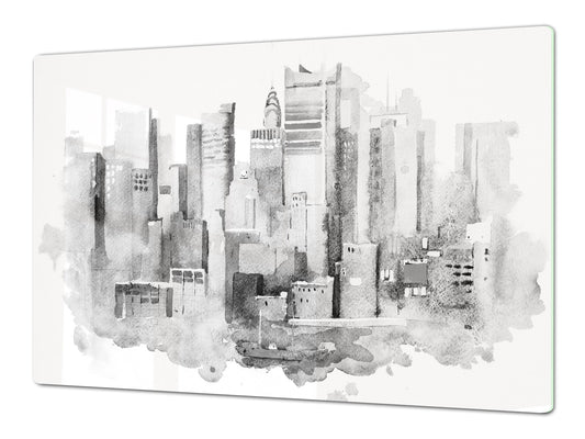 Tempered GLASS Chopping Board – Enormous Induction Cooktop Cover - City Series DD12 City graphics