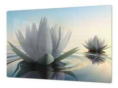 ENORMOUS Tempered GLASS Chopping Board - Flower series DD06A Lotus flower 1