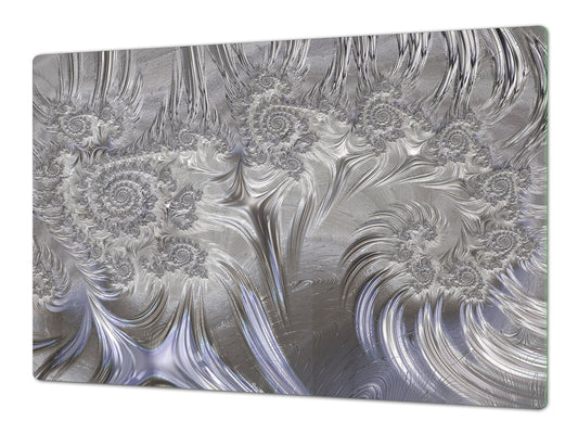 HUGE TEMPERED GLASS COOKTOP COVER – Glass Cutting Board and Worktop Saver – SINGLE: 80 x 52 cm (31,5” x 20,47”); DOUBLE: 40 x 52 cm (15,75” x 20,47”); DD40 Decorative Surfaces Series: Silver waves