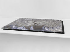 HUGE TEMPERED GLASS COOKTOP COVER – Glass Cutting Board and Worktop Saver – SINGLE: 80 x 52 cm (31,5” x 20,47”); DOUBLE: 40 x 52 cm (15,75” x 20,47”); DD40 Decorative Surfaces Series: Silver waves