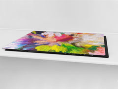GIGANTIC CUTTING BOARD and Cooktop Cover - Glass Kitchen Board; SINGLE: 80 x 52 cm (31,5” x 20,47”); DOUBLE: 40 x 52 cm (15,75” x 20,47”); DD42 Paintings Series: Digital flower painting