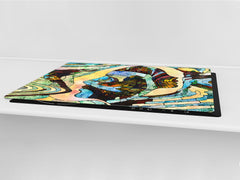 GIGANTIC CUTTING BOARD and Cooktop Cover - Glass Kitchen Board; SINGLE: 80 x 52 cm (31,5” x 20,47”); DOUBLE: 40 x 52 cm (15,75” x 20,47”); DD42 Paintings Series: Stained glass