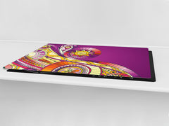 HUGE TEMPERED GLASS CHOPPING BOARD ; Moroccan design Series DD21 Underwater doodle