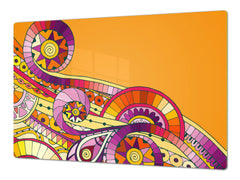 HUGE TEMPERED GLASS CHOPPING BOARD ; Moroccan design Series DD21 Underwater doodles