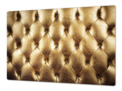 HUGE TEMPERED GLASS COOKTOP COVER – Glass Cutting Board and Worktop Saver – SINGLE: 80 x 52 cm (31,5” x 20,47”); DOUBLE: 40 x 52 cm (15,75” x 20,47”); DD40 Decorative Surfaces Series: Golden leather upholstery 2