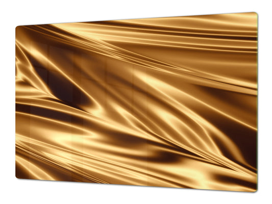 Gigantic Worktop saver and Pastry Board - Tempered GLASS Cutting Board - MEASURES: SINGLE: 80 x 52 cm; DOUBLE: 40 x 52 cm; DD38 Golden Waves Series: Golden fabric texture
