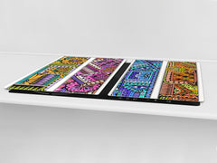 HUGE TEMPERED GLASS CHOPPING BOARD ; Moroccan design Series DD21 Ethnic drawing