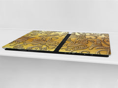 HUGE TEMPERED GLASS COOKTOP COVER – Glass Cutting Board and Worktop Saver – SINGLE: 80 x 52 cm (31,5” x 20,47”); DOUBLE: 40 x 52 cm (15,75” x 20,47”); DD40 Decorative Surfaces Series: Metal flowers