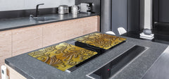 HUGE TEMPERED GLASS COOKTOP COVER – Glass Cutting Board and Worktop Saver – SINGLE: 80 x 52 cm (31,5” x 20,47”); DOUBLE: 40 x 52 cm (15,75” x 20,47”); DD40 Decorative Surfaces Series: Metal flowers