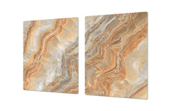 Gigantic Worktop saver and Pastry Board - Tempered GLASS Cutting Board DD21 Marbles 1 Series: Swirls of orange marble