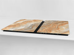 Gigantic Worktop saver and Pastry Board - Tempered GLASS Cutting Board DD21 Marbles 1 Series: Swirls of orange marble